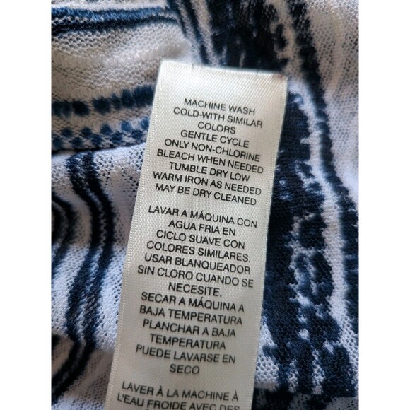 Chicos Travelers Top Womens L/2 Blue Sheer Mesh Button Up Stripe Shirt Coverup - Picture 11 of 13